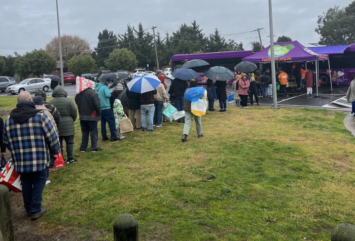 Queue of people at Foodbank market